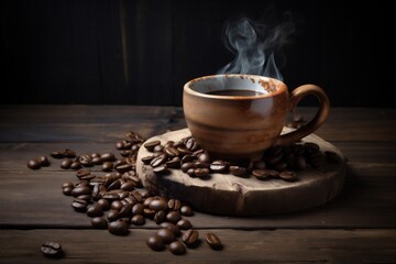 espresso cup aroma cafe brown breakfast morning bean drink mug. Generative AI.