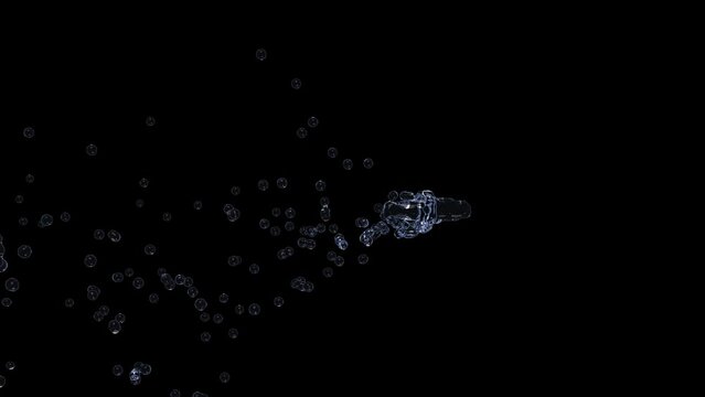 3d water splash transparent, whirlpool clear blue water scattered around,  water bullet isolated on black background.