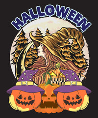 Halloween illustration design, illustration tshirt design,spooky illustration,fall illustration.