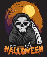 Fototapeta na wymiar Halloween illustration design, illustration tshirt design,spooky illustration,fall illustration.