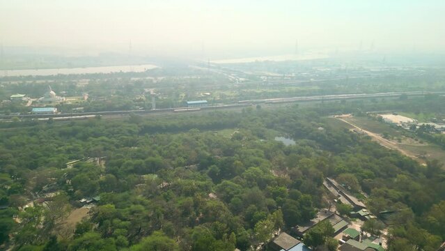 Delhi: Aerial view of capital city of India in spring - landscape panorama of South Asia from above