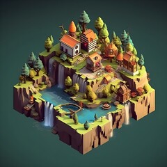 Exploring the environment, isometric landscape that showcases a unique and imaginative setting. It could be a futuristic city Made with Generative Ai.