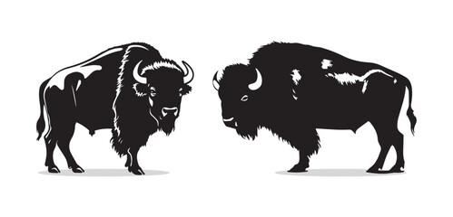 Silhouette of American Bison, buffalo. Hand drawn vector illustration. - obrazy, fototapety, plakaty