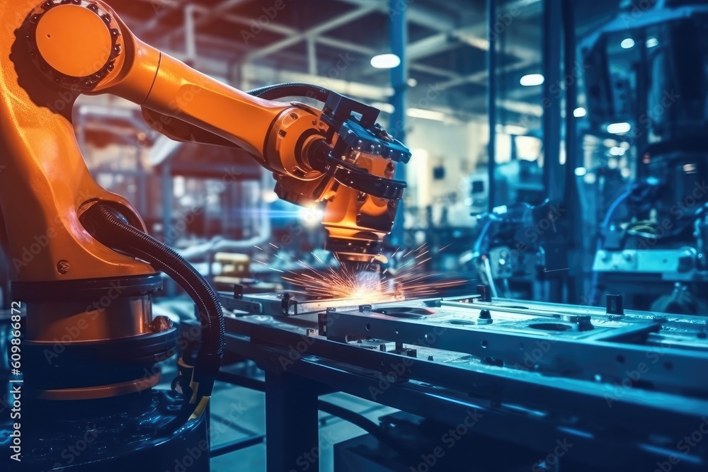 Aufkleber engineer control welding robotics arms machine,, generative ai