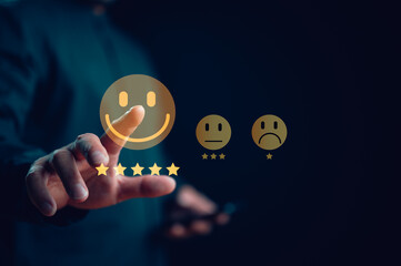 Customer Experience Concept, Best Excellent Services Rating for Satisfaction present by Hand of...