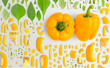 Yellow Bell Pepper Slice and Leaf Collection