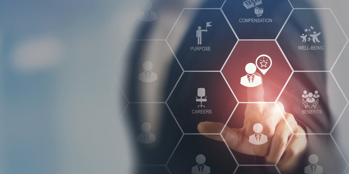 Employee value proposition (EVP)  strategy concept. Attract, motivate and retain talented employees in a competitive job market through the corporate culture and benefits offering.