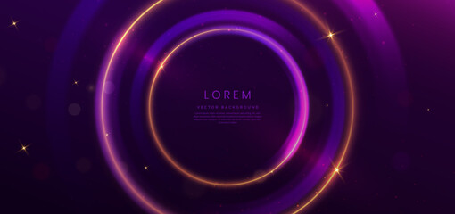 Abstract golden circle glowing with lighting effect on dark purple background and dot element. Template premium award design.