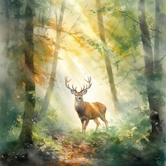 watercolor deer in autumn Generative Ai
