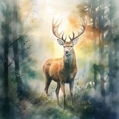 watercolor deer in autumn Generative Ai