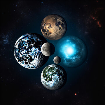 Planetary System. Generative AI.
A digital rendering of a planetary system in a fantasy universe.
