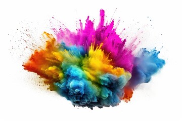 Obraz na płótnie Canvas Multicolor explosion of holi powder isolated on white background. Generative AI