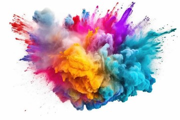 Multicolor explosion of holi powder isolated on white background. Generative AI