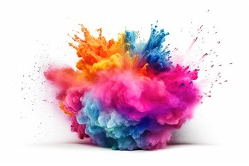 Fototapeta na wymiar Multicolor explosion of holi powder isolated on white background. Generative AI