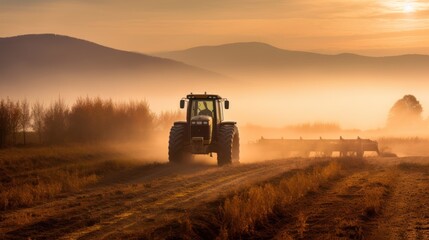 Fototapeta premium tractor at sunset