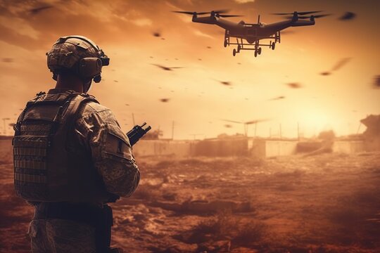 Military drones turned into effective weapons of war. Ai generated.