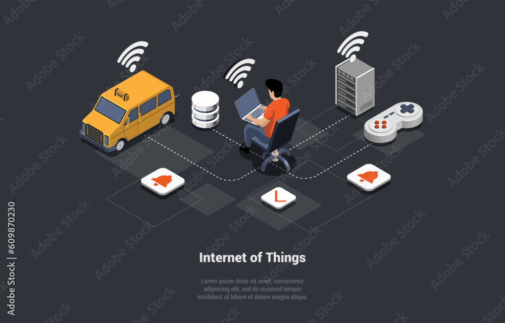 Aufkleber concept of smart home technologies and internet of things and machine interface. man controls of wor