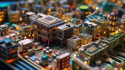 Obraz premium tilt shift view of Circuit Cities Miniature, Generative AI