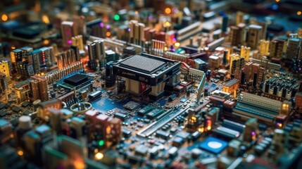 Obraz premium tilt shift view of Circuit Cities Miniature, Generative AI