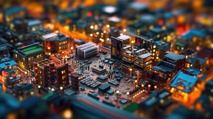 Obraz premium tilt shift view of Circuit Cities Miniature, Generative AI