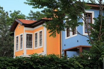 Fototapeta na wymiar Traditional Konya houses on Kemaliye Street. Houses with bay windows belonging to the first years of the republican period.