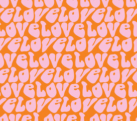 Groovy 60s and 70s Style Vector Seamless Pattern with Light Pink Retro Lettering 