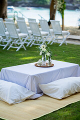 White-themed tabletop decoration concept for weddings.