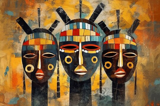 Immerse yourself in the captivating world of African abstraction through vibrant artistic drawings. AI Generated.