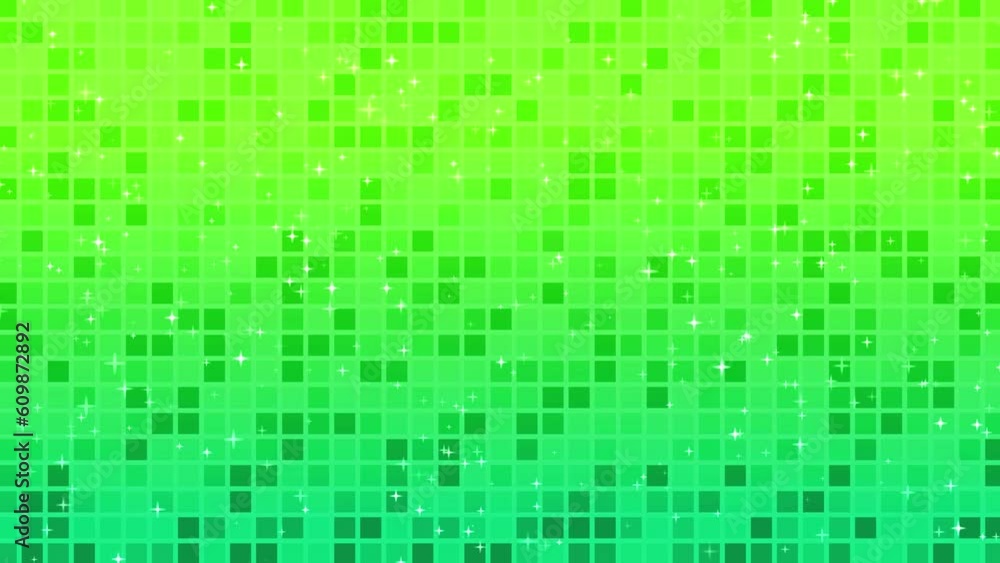 Poster illuminated shiny green grid with sparkling stars, 4k motion loop background.