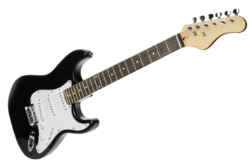 Black electric guitar isolated on white background, Electric guitar on white background PNG File.