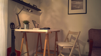 Modern home interior with laptop.