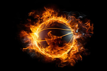 Fototapeta na wymiar Illustration of sport ball in fire over black background