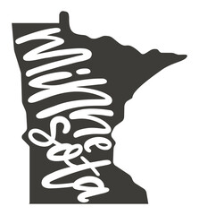 Minnesota. Vector silhouette state. Minnesota map with text script. Minnesota shape state map for poster, banner, t-shirt, tee. Vector outline Isolated illustratuon on a white background.