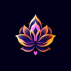Colorful Lotus flower icon logo, glowing on dark background. Generative AI - obrazy, fototapety, plakaty