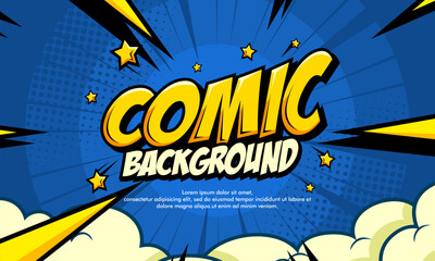 Fototapeta premium Comic blue background with cloud and star illustration