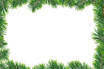 Christmas background with fir branches. Isolated illustration with frame and copy space - 609876012