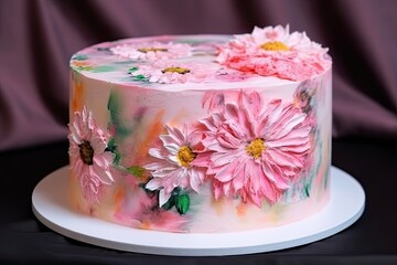 Naklejka premium Beautiful cake decorated with many flowers. Wedding pie. Generative AI
