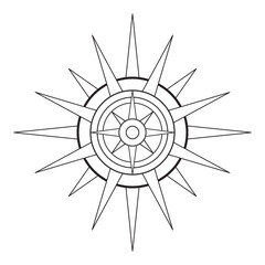 Hand drawn mystical Sun in line art. Bohemian symbol bursting sun rays. Magic celestial circle talisman, antique style, boho, tattoo, logo. Vector sketch illustration isolated on white background