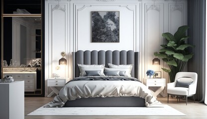 Luxury white master bedroom, illustration, Generative ai