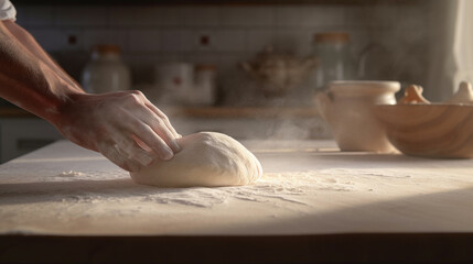 The Art of Pizza Making: Kneading Dough in a Warm and Realistic Ambiance
