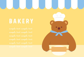 vector background with a teddy bear chef kneading bread dough for banners, cards, flyers, social media wallpapers, etc.