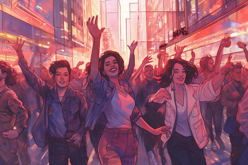 Obraz premium A party crowd in the city