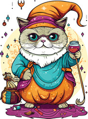 Cat Magic Unleashed: Captivating Wizard Cat Vector Art