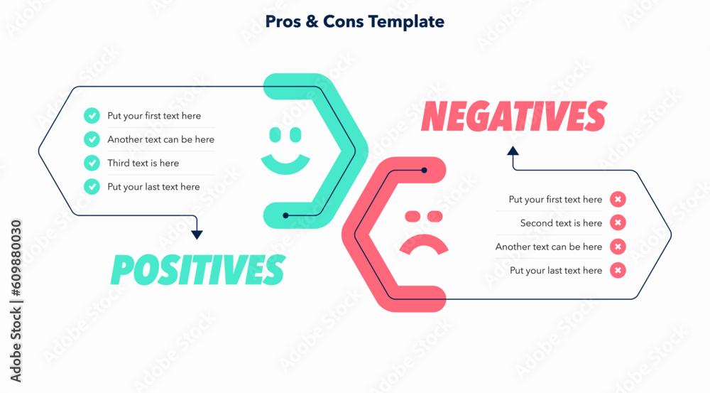 Aufkleber Pros and cons diagram with place for your content. Simple flat template for data visualization.