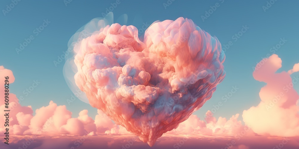 Poster a cloud in the form of a heart seen in the sky. generative ai