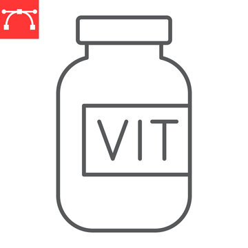 Vitamin Bottle Line Icon, Supplements And Health, Pills Bottle Vector Icon, Vector Graphics, Editable Stroke Outline Sign, Eps 10.