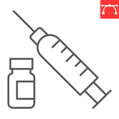 Vitamin injection line icon, supplements and health, syringe and vial vector icon, vector graphics, editable stroke outline sign, eps 10.