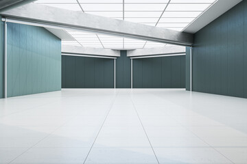 Clean spacious empty tile interior with mock up place. 3D Rendering.