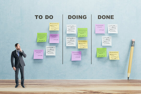 Time management concept with thinking businessman