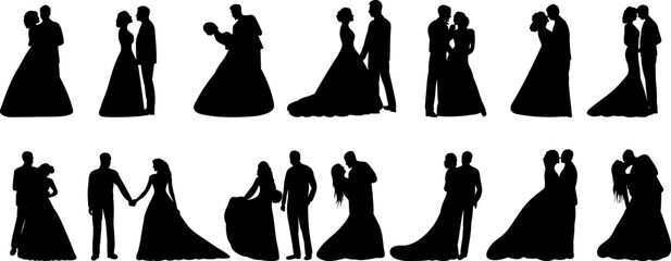 set silhouette man and woman, wedding ,isolated vector